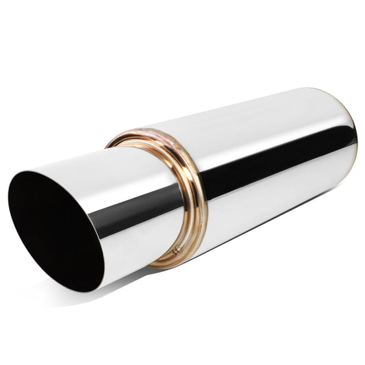 MOFLES RACING MUFFLER - TIP DIAMETER: 4.0"
TIP LENGTH: 4.3"
INLET DIAMETER: 2.5"
INLET LENGTH: 2.0"
BODY DIAMETER: 4.9"
BODY LENGTH: 12.2"
TOTAL LENGTH: 18.5" STRIGHT CUT / POLISHING