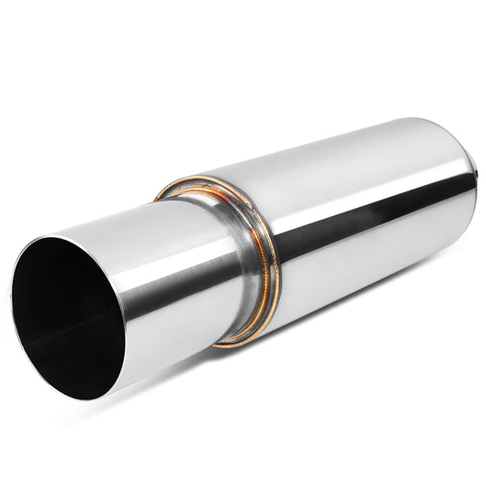 MOFLES RACING MUFFLER - TIP DIAMETER: 4.0"
TIP LENGTH: 4.3"
INLET DIAMETER: 2.5"
INLET LENGTH: 2.0"
BODY DIAMETER: 4.9"
BODY LENGTH: 12.2"
TOTAL LENGTH: 18.5" ROUND CUT / POLISHING