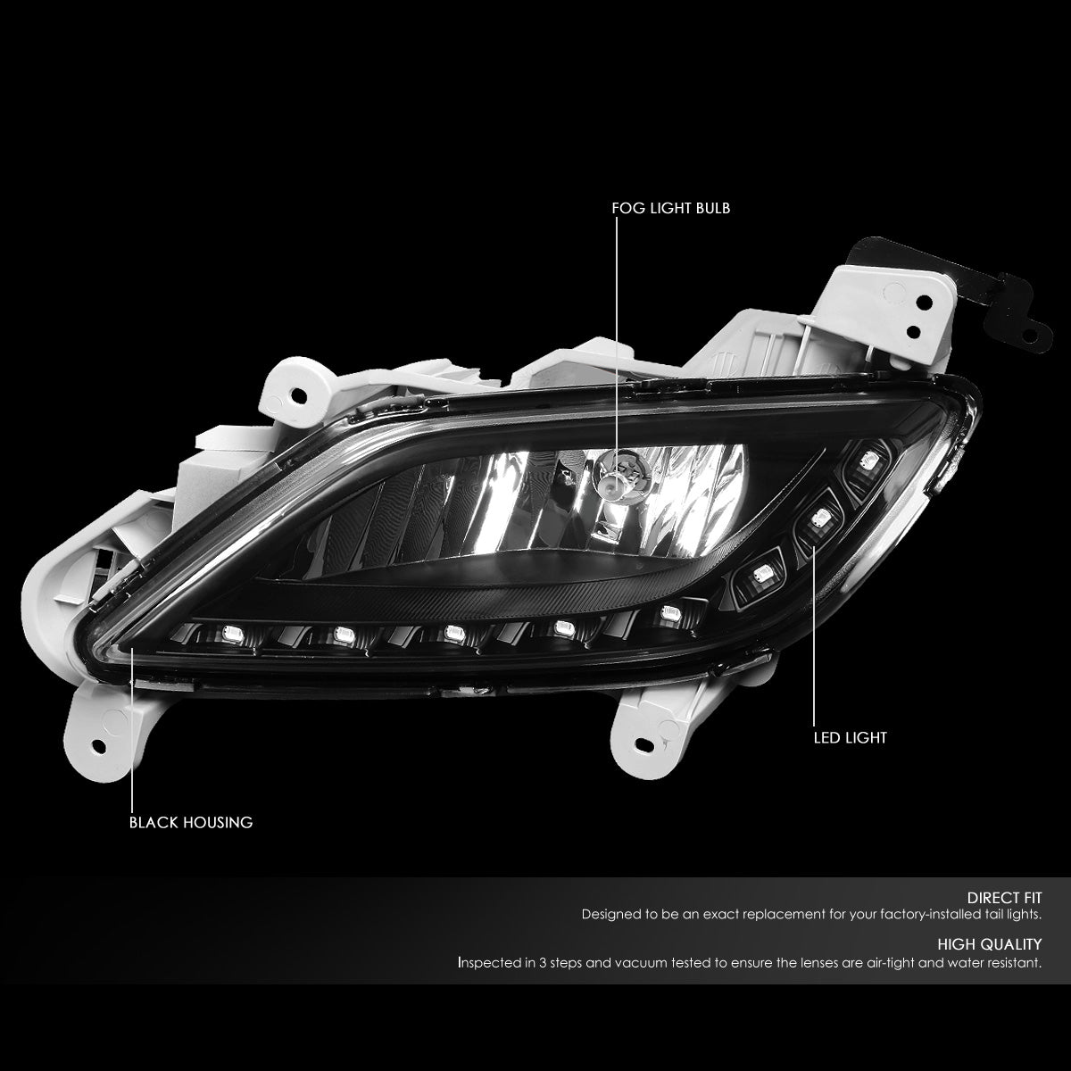 FAROS DE NIEBLA 12-16 HYUNDAI VELOSTER 3-DR - LED DRL - W/ SWITCH - 881 BULB - BLACK