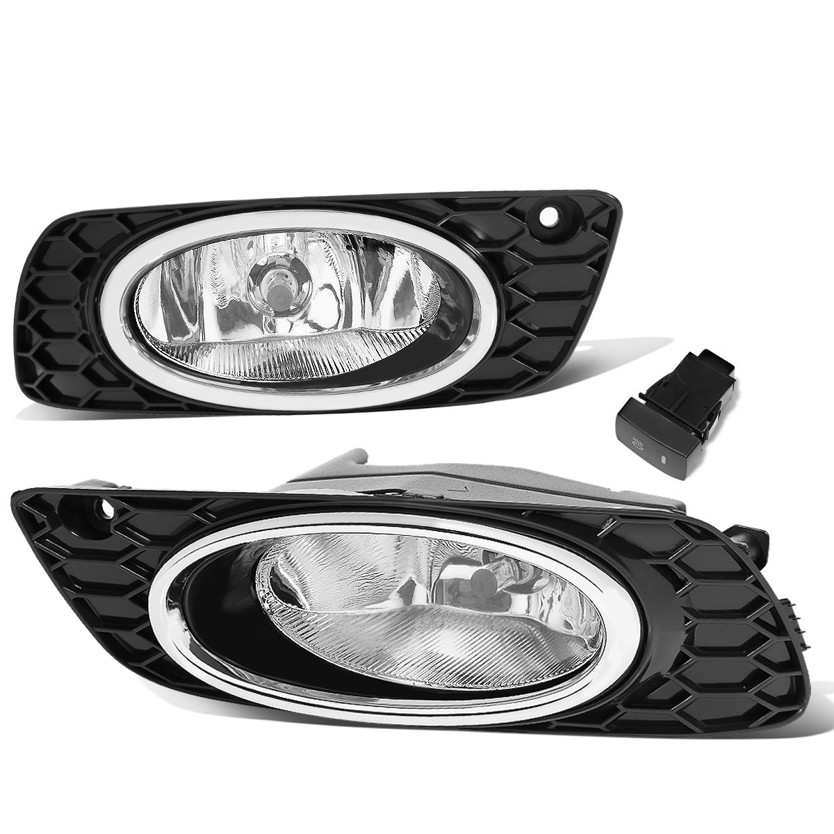 FAROS DE NIEBLA 12 HONDA CIVIC 4-DOOR SEDAN - WITH SWITCH, CHROME TRIM BEZEL - H11 BULB - CHROME / CLEAR