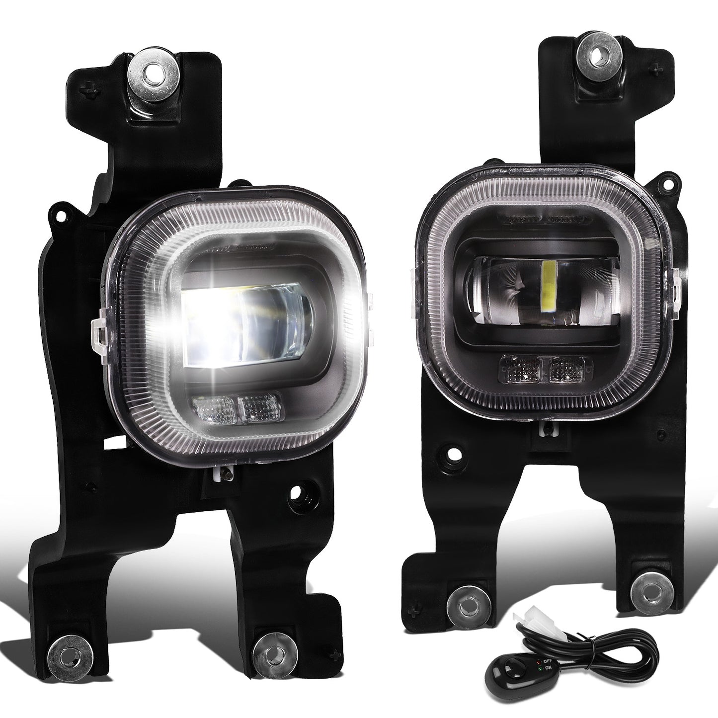 FAROS DE NIEBLA 08-10 FORD F-250, F-350, F-450, F-550 SUPER DUTY - PROJECTOR LED - WITH SWITCH, BLACK BEZEL - CHROME / CLEAR