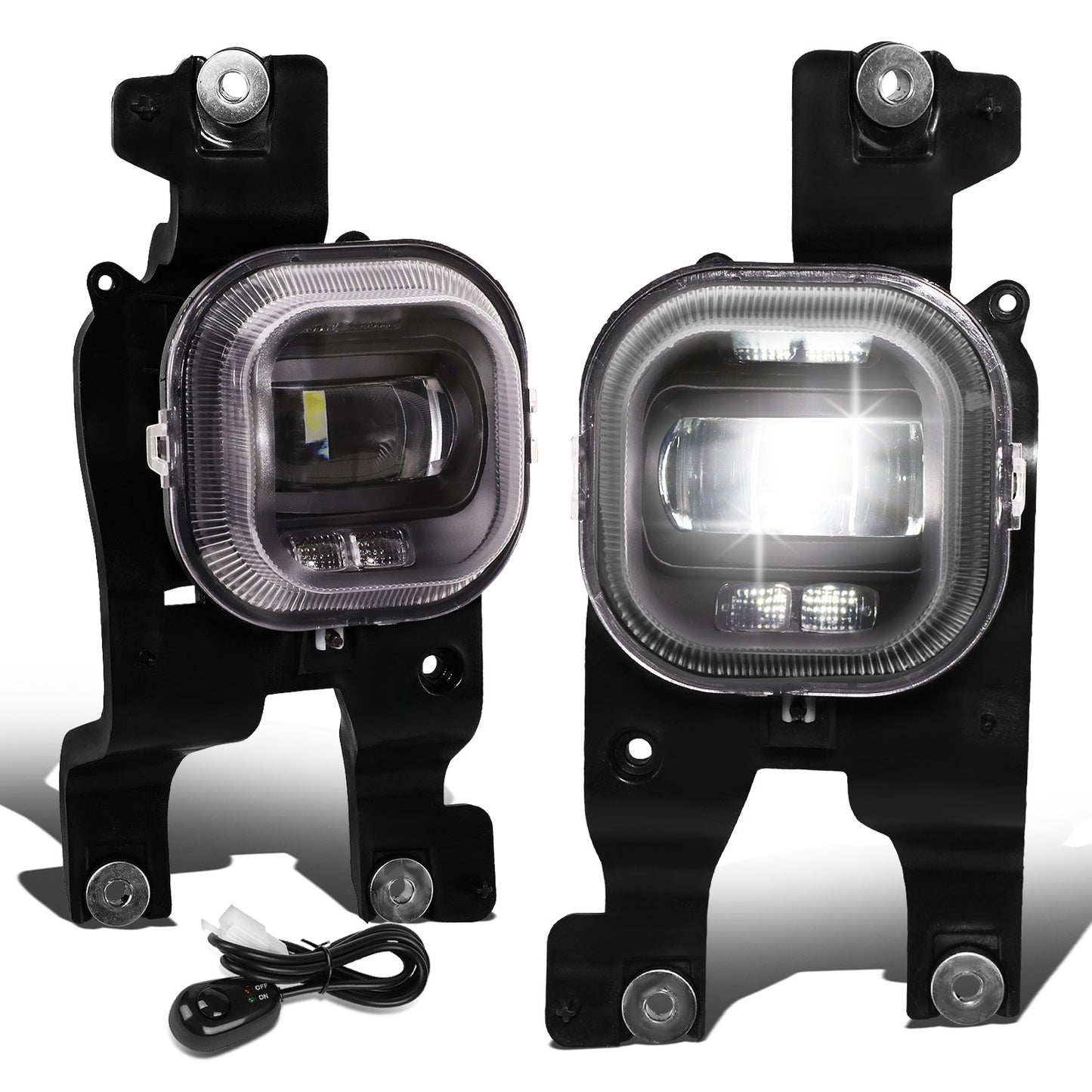 FAROS DE NIEBLA 08-10 FORD F-250, F-350, F-450, F-550 SUPER DUTY - PROJECTOR LED - WITH SWITCH, BLACK BEZEL - CHROME / CLEAR
