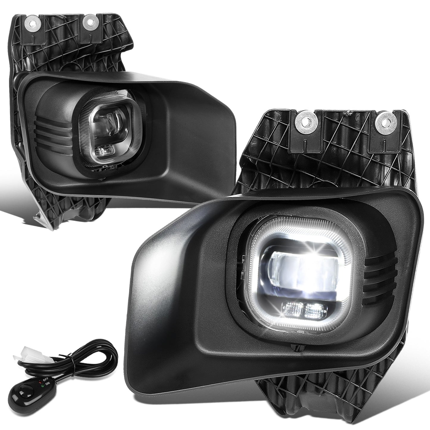FAROS DE NIEBLA 11-16 FORD F-250, F-350, F-450, F-550 SUPER DUTY - PROJECTOR LED - WITH SWITCH, BLACK BEZEL - CHROME / CLEAR