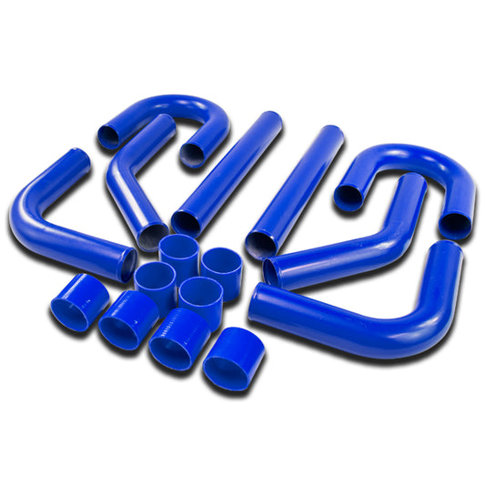 TUBERIA INTERCOOLER UNIVERSAL INTERCOOLER PIPING - ALUMINUM - 2.50" - 8PC - PIPES / HOSES / CLAMPS - BLUE - J16-3 / J15-3 / 4
