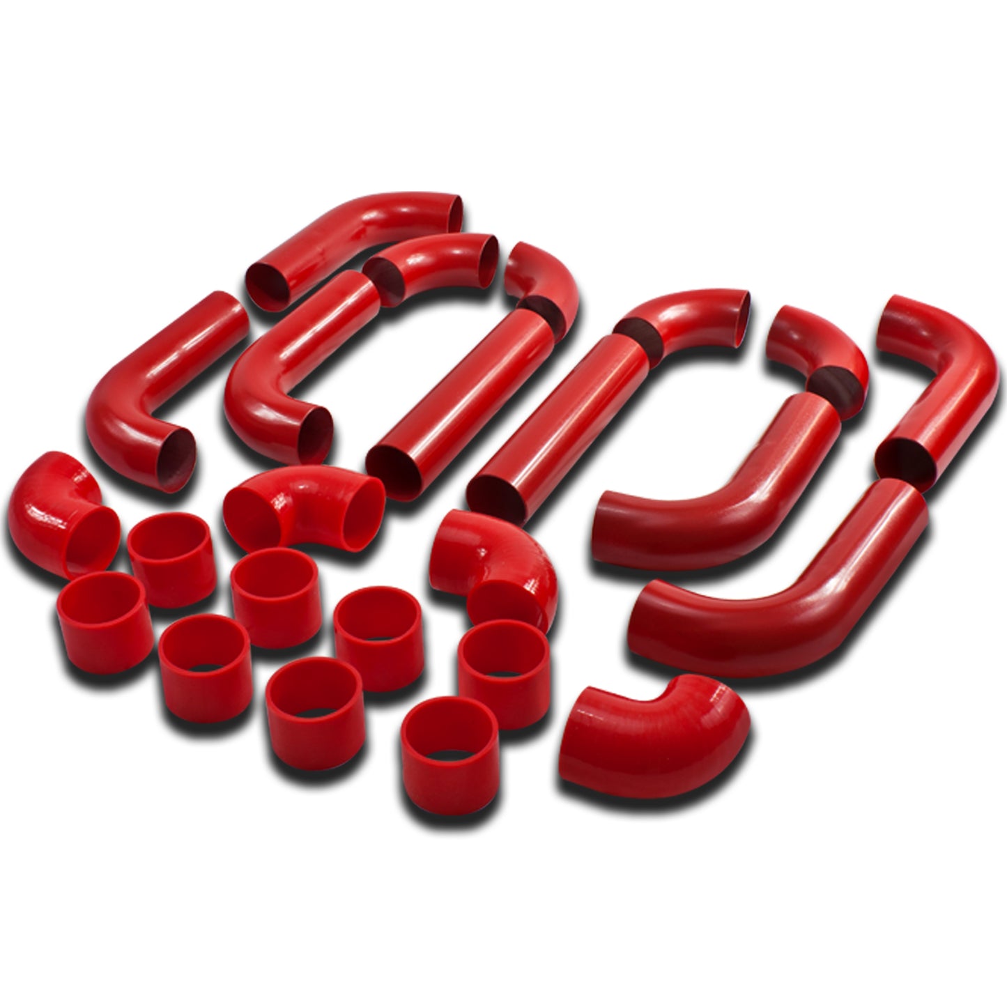 TUBERIA INTERCOOLER UNIVERSAL INTERCOOLER PIPING - ALUMINUM - 2.50" - 14PC - PIPES / HOSES / CLAMPS - RED - T-2 - 17-3 / J14-5 / J13-3