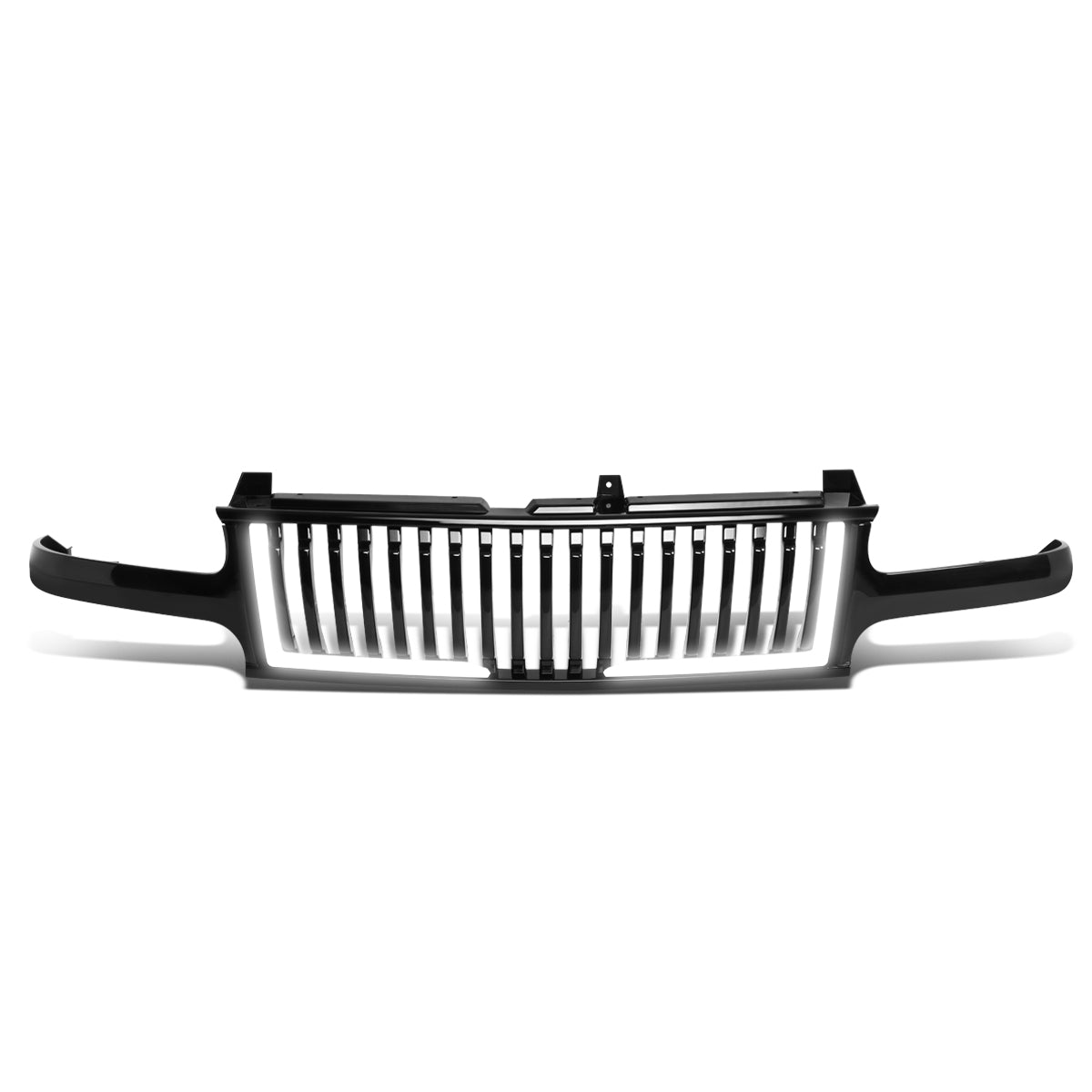 PARRILLA GRILLE - 99-02 CHEVY SILVERADO 1500, 2500 / 00-06 CHEVY SUBURBAN 1500, SUBURBAN 2500, TAHOE - VERTICAL FENCE STYLE - W/ LED DRL LIGHT - LED'S REQUIRE WIRING INTO EXISTING LIGHTING - BLACK