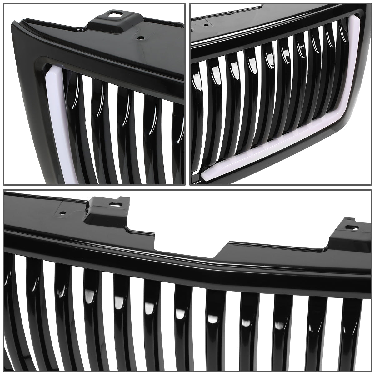 PARRILLA GRILLE - 07-13 CHEVY SILVERADO 1500 - VERTICAL FENCE STYLE - W/ LED DRL LIGHT - BLACK