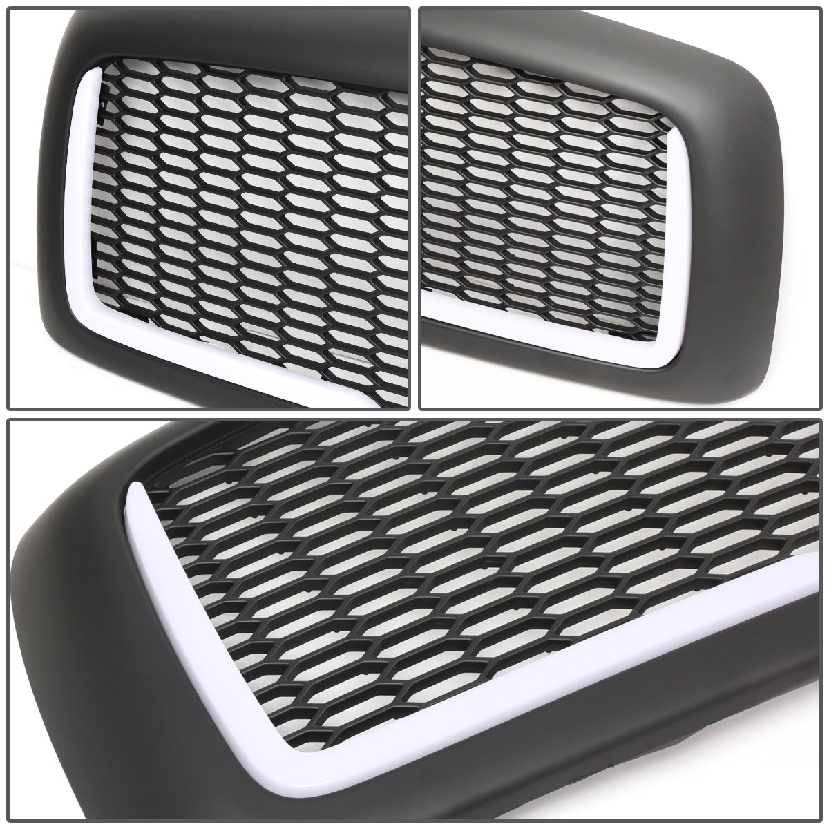 PARRILLA GRILLE - 02-05 DODGE RAM 1500 / 03-05 DODGE RAM 2500, 3500 - HONEYCOMB MESH - W/ LED DRL LIGHT - LED'S REQUIRE WIRING INTO EXISTING LIGHTING - MATTE BLACK