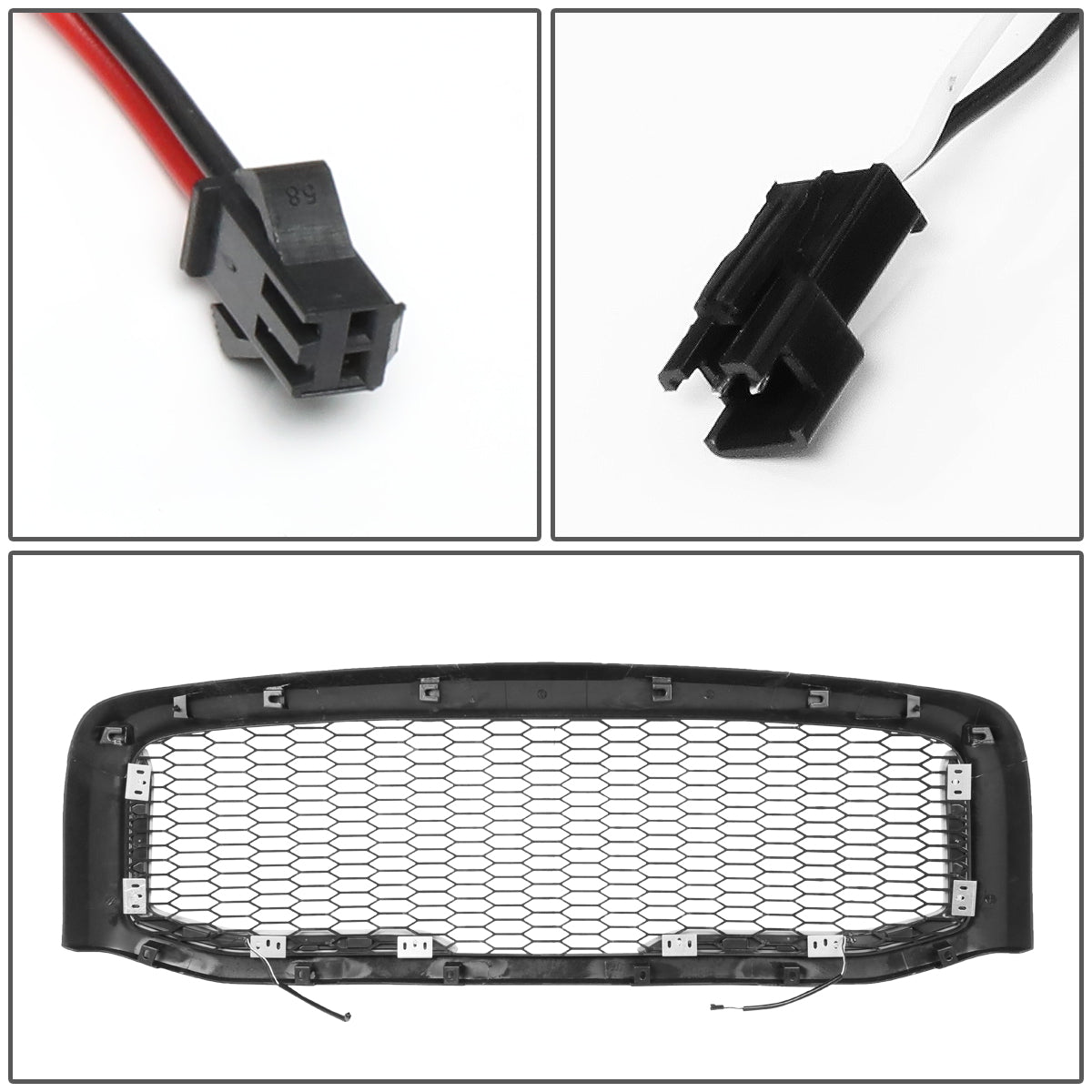 PARRILLA GRILLE - 06-08 DODGE RAM 1500 / 06-09 DODGE RAM 2500, 3500 - HONEYCOMB MESH - W/ LED DRL LIGHT - LED'S REQUIRE WIRING INTO EXISTING LIGHTING - MATTE BLACK