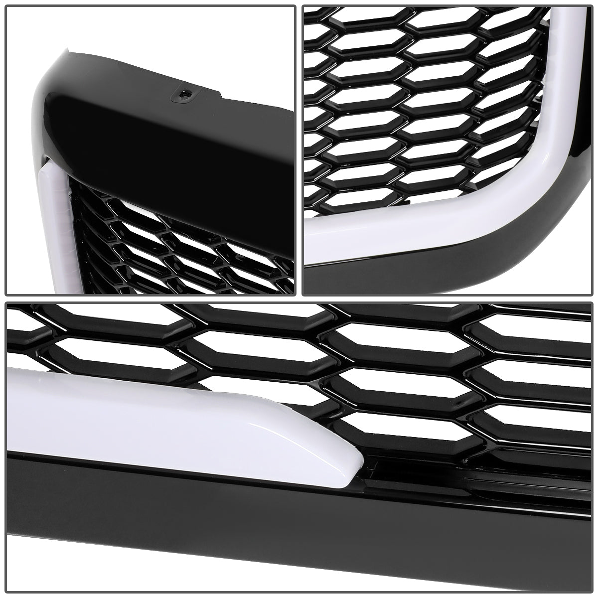PARRILLA GRILLE - 99-04 FORD F-250, F-350, F-450, F-550 - HONEYCOMB MESH - W/ LED DRL LIGHT - LED'S REQUIRE WIRING INTO EXISTING LIGHTING - BLACK