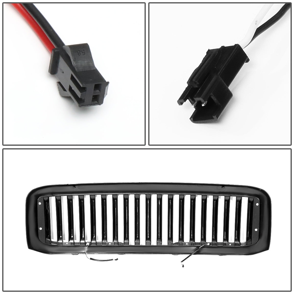 PARRILLA GRILLE - 99-04 FORD F-250, F-350, F-450, F-550 - VERTICAL FENCE STYLE - W/ LED DRL LIGHT - LED'S REQUIRE WIRING INTO EXISTING LIGHTING - BLACK