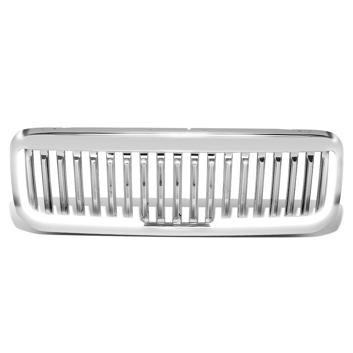 PARRILLA GRILLE - 99-04 FORD F-250, F-350, F-450, F-550 - VERTICAL FENCE STYLE - W/ LED DRL LIGHT - LED'S REQUIRE WIRING INTO EXISTING LIGHTING - CHROME