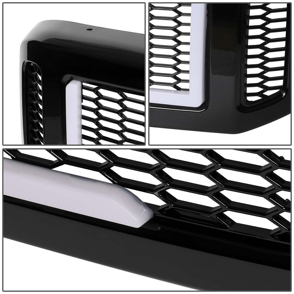 PARRILLA GRILLE - 05-07 FORD F-250, F-350, F-450, F-550 / 2005 FORD EXCURSION - HONEYCOMB MESH - W/ LED DRL LIGHT - LED'S REQUIRE WIRING INTO EXISTING LIGHTING - BLACK