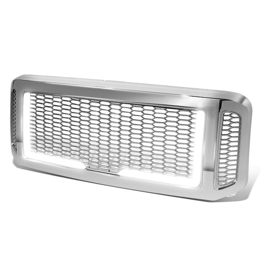 PARRILLA GRILLE - 05-07 FORD F-250, F-350, F-450, F-550 / 2005 FORD EXCURSION - HONEYCOMB MESH - W/ LED DRL LIGHT - LED'S REQUIRE WIRING INTO EXISTING LIGHTING - CHROME