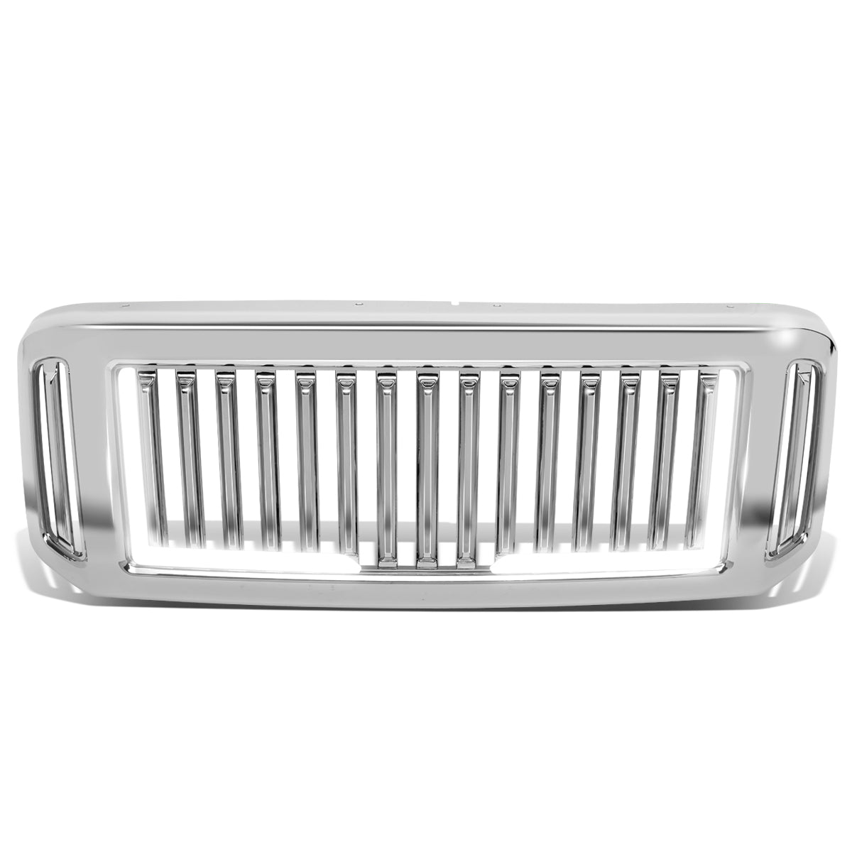 PARRILLA GRILLE - 05-07 FORD F-250, F-350, F-450, F-550 / 2005 FORD EXCURSION - VERTICAL FENCE STYLE - W/ LED DRL LIGHT - LED'S REQUIRE WIRING INTO EXISTING LIGHTING - CHROME
