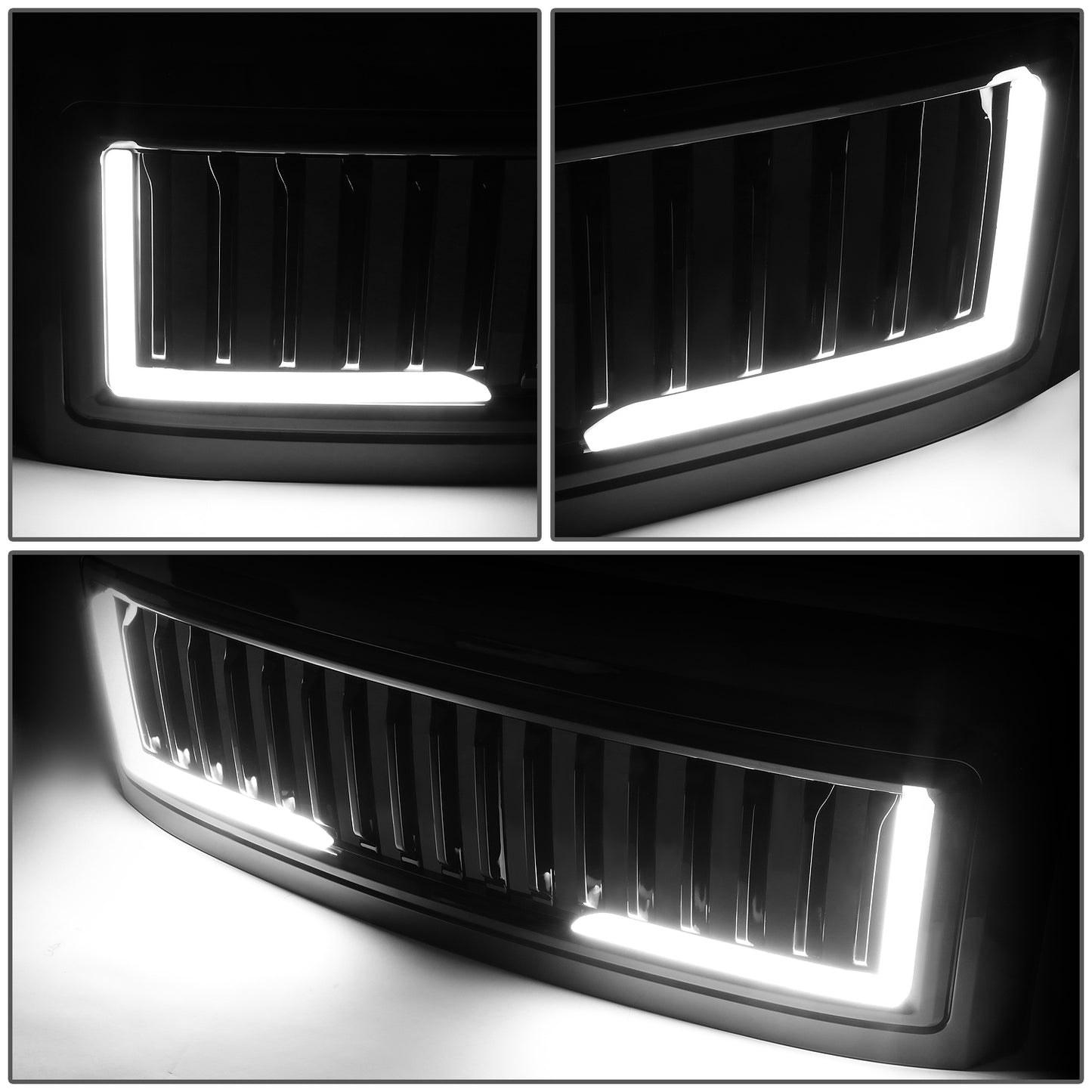 PARRILLA GRILLE - 08-10 FORD F-250, F-350, F-450, F-550 - VERTICAL FENCE STYLE - W/ LED DRL LIGHT - LED'S REQUIRE WIRING INTO EXISTING LIGHTING - BLACK