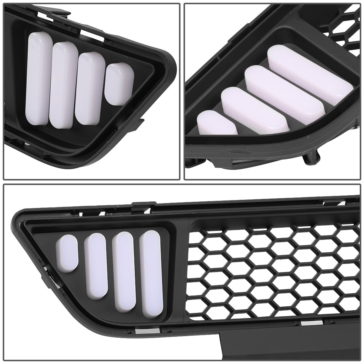 PARRILLA FRONT LOWER GRILLE - 15-17 FORD MUSTANG - HONEYCOMB MESH - W/ LED DRL LIGHT - BLACK