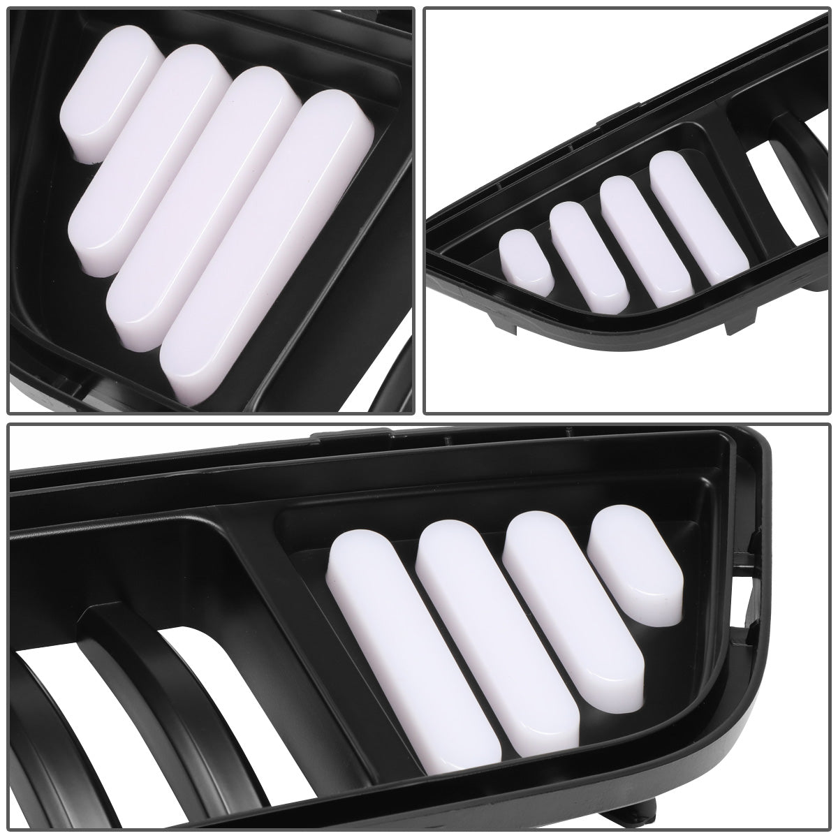 PARRILLA FRONT LOWER GRILLE - 15-17 FORD MUSTANG - VERTICAL FENCE STYLE - W/ LED DRL LIGHT - BLACK
