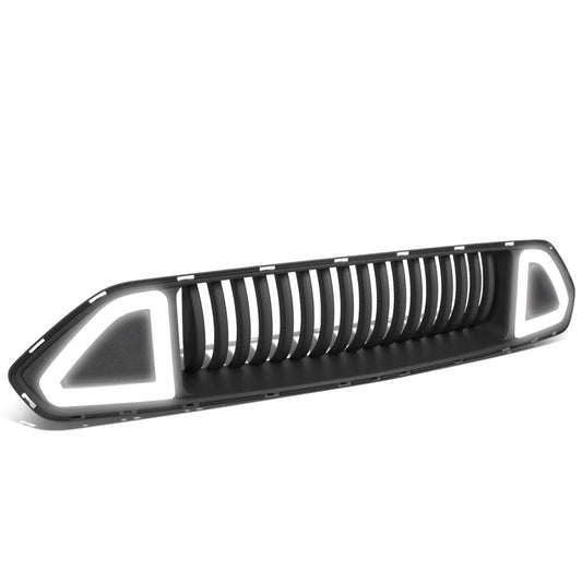 PARRILLA FRONT UPPER GRILLE - 18-20 FORD MUSTANG - VERTICAL FENCE STYLE - W/ LED DRL LIGHT - TRIANGLE LED - BLACK