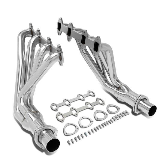 HEADERS STAINLESS STEEL - 66-76 FORD F-100 / 75-76 FORD F-150 / 66-76 FORD F-250 - ONLY FITS MODELS WITH 5.8 5.9 6.4 ENGINES - MUST MODIFY STOCK EXHAUST TO RETAIN CATALYTIC CONVERTERS - WILL NOT FIT 1968-72 W/CAMPER SPECIAL GAS TANKS - LONG TUBE
