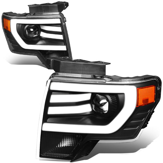 FAROS 09-14 FORD F-150 - FITS HALOGEN HEADLIGHT MODELS ONLY - 3D - LED - PROJECTOR - BLACK HOUSING / AMBER CORNER - H7 LOW / HIGH BEAM / 3157A SIGNAL 194 MARKER
