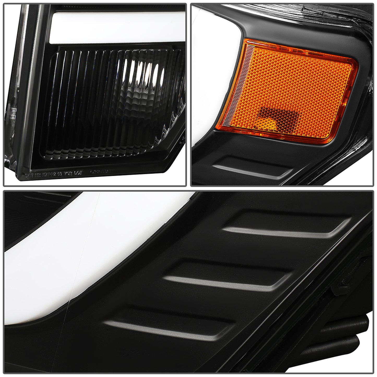 FAROS 09-14 FORD F-150 - FITS HALOGEN HEADLIGHT MODELS ONLY - 3D - LED - PROJECTOR - BLACK HOUSING / AMBER CORNER - H7 LOW / HIGH BEAM / 3157A SIGNAL 194 MARKER