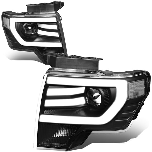 FAROS 09-14 FORD F-150 - FITS HALOGEN HEADLIGHT MODELS ONLY - 3D - LED - PROJECTOR - BLACK HOUSING / CLEAR CORNER - H7 LOW / HIGH BEAM / 3157A SIGNAL 194 MARKER