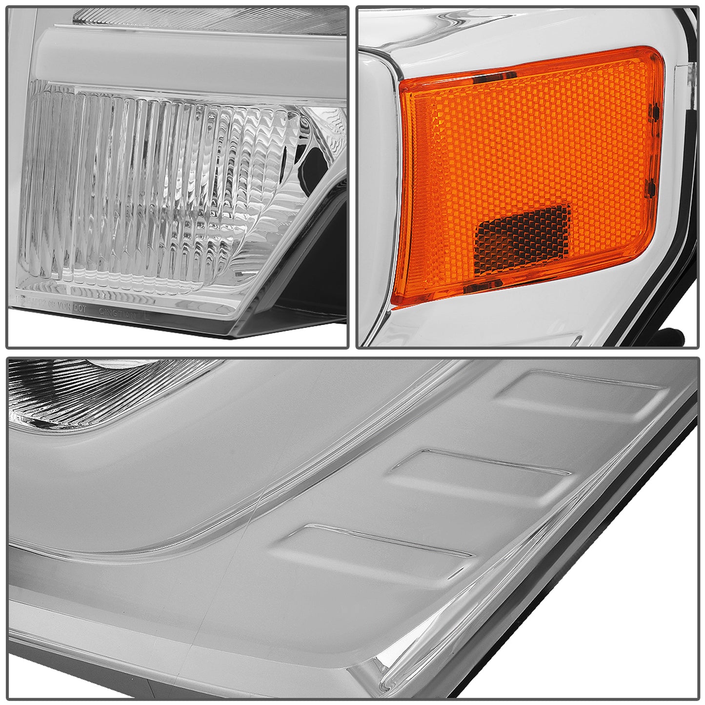 FAROS 09-14 FORD F-150 - FITS HALOGEN HEADLIGHT MODELS ONLY - 3D - LED - PROJECTOR - CHROME HOUSING / AMBER CORNER - H7 LOW / HIGH BEAM / 3157A SIGNAL 194 MARKER