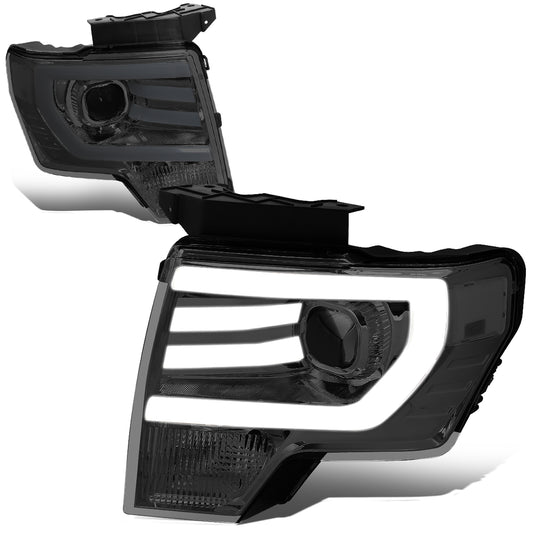 FAROS 09-14 FORD F-150 - FITS HALOGEN HEADLIGHT MODELS ONLY - 3D - LED - PROJECTOR - SMOKE HOUSING / CLEAR CORNER - H7 LOW / HIGH BEAM / 3157A SIGNAL 194 MARKER