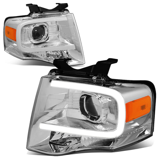 FAROS 07-14 FORD EXPEDITION - 3D - LED DRL - PROJECTOR - CHROME HOUSING / AMBER CORNER - H7 LOW / HIGH BEAM / 3157A SIGNAL 194 MARKER