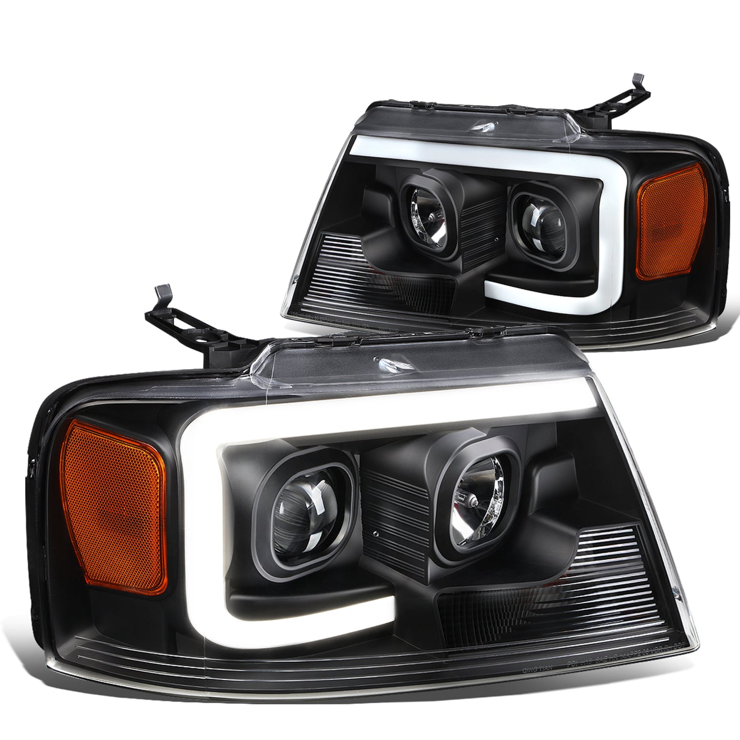FAROS 04-08 FORD F-150 / 06-08 LINCOLN MARK LT - 3D LED - C-BAR - BLACK HOUSING / AMBER CORNER - H11 LOW BEAM / H11 HIGH BEAM