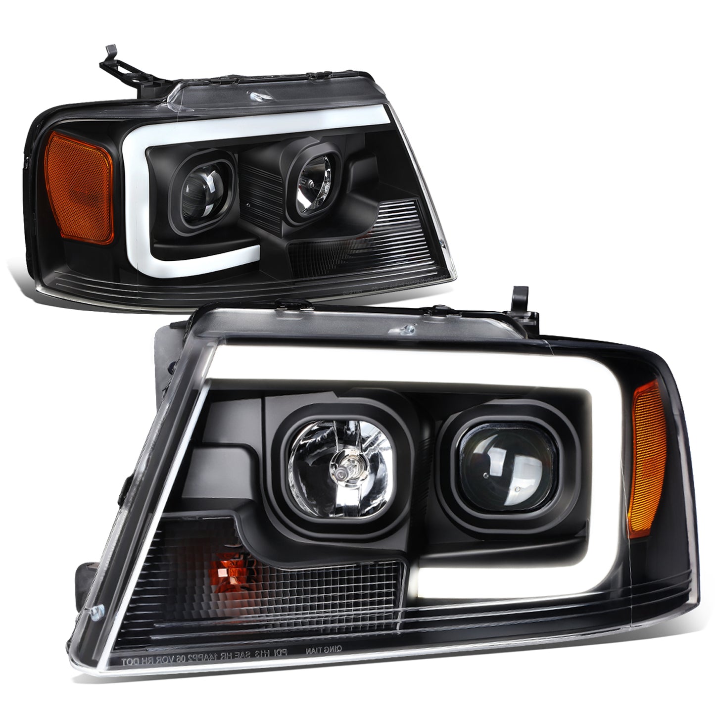 FAROS 04-08 FORD F-150 / 06-08 LINCOLN MARK LT - 3D LED - C-BAR - BLACK HOUSING / AMBER CORNER - H11 LOW BEAM / H11 HIGH BEAM