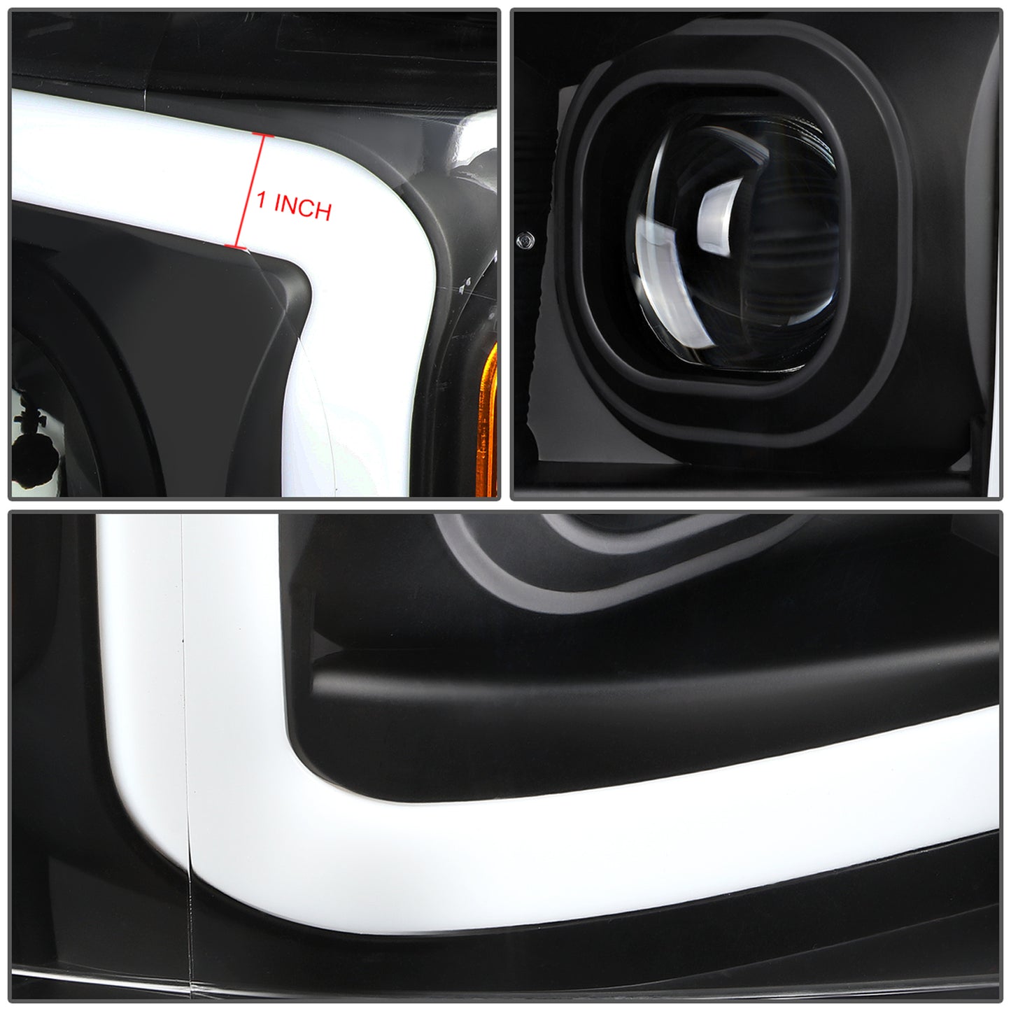 FAROS 04-08 FORD F-150 / 06-08 LINCOLN MARK LT - 3D LED - C-BAR - BLACK HOUSING / AMBER CORNER - H11 LOW BEAM / H11 HIGH BEAM