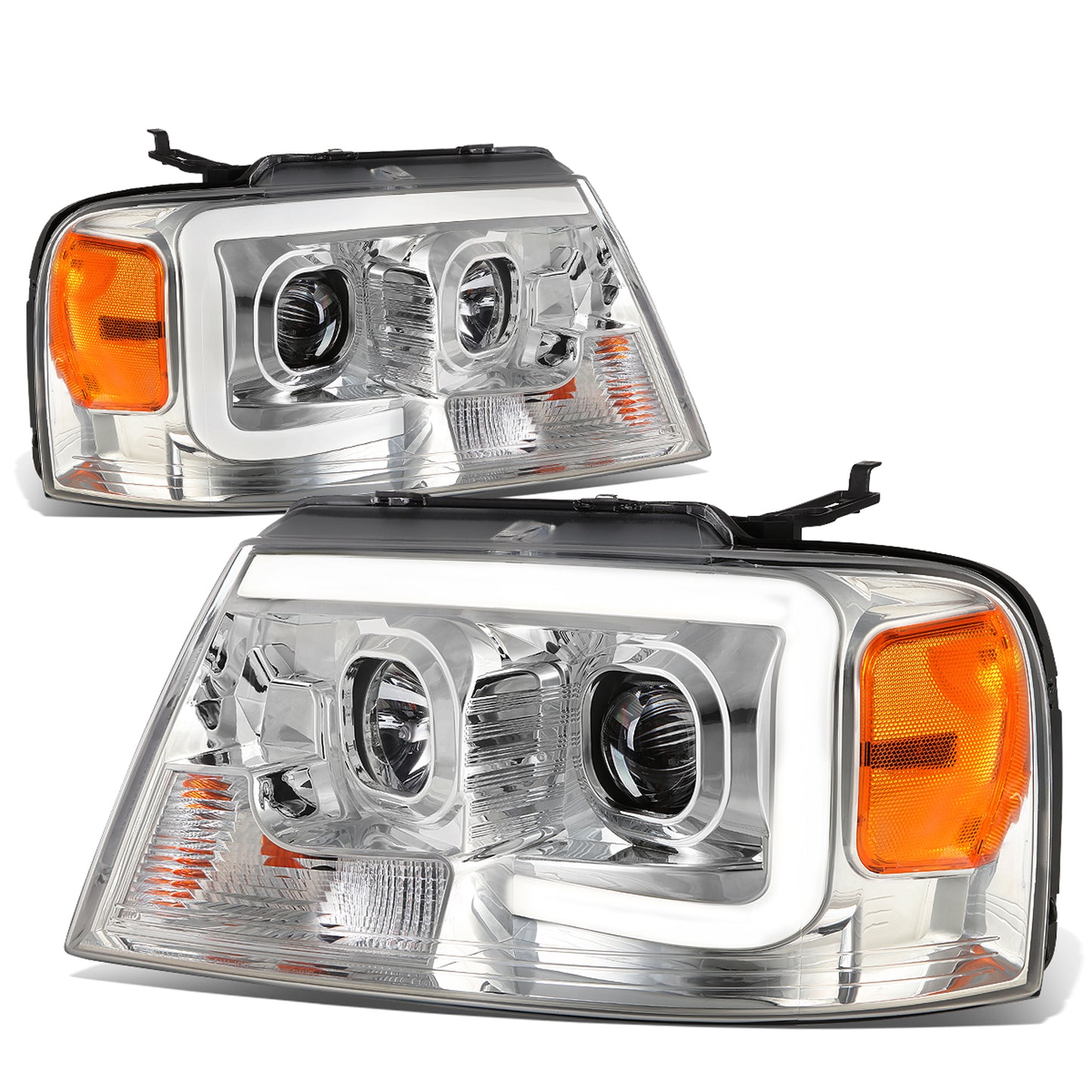 FAROS 04-08 FORD F-150 / 06-08 LINCOLN MARK LT - 3D LED - C-BAR - CHROME HOUSING / AMBER CORNER - H11 LOW BEAM / H11 HIGH BEAM