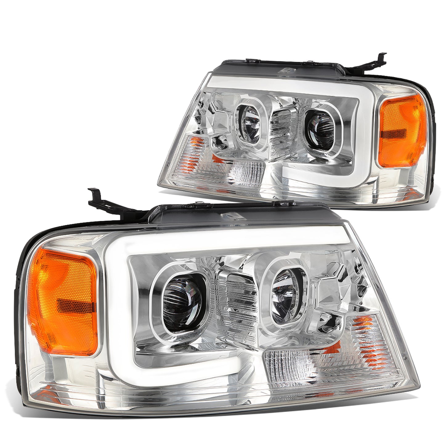 FAROS 04-08 FORD F-150 / 06-08 LINCOLN MARK LT - 3D LED - C-BAR - CHROME HOUSING / AMBER CORNER - H11 LOW BEAM / H11 HIGH BEAM