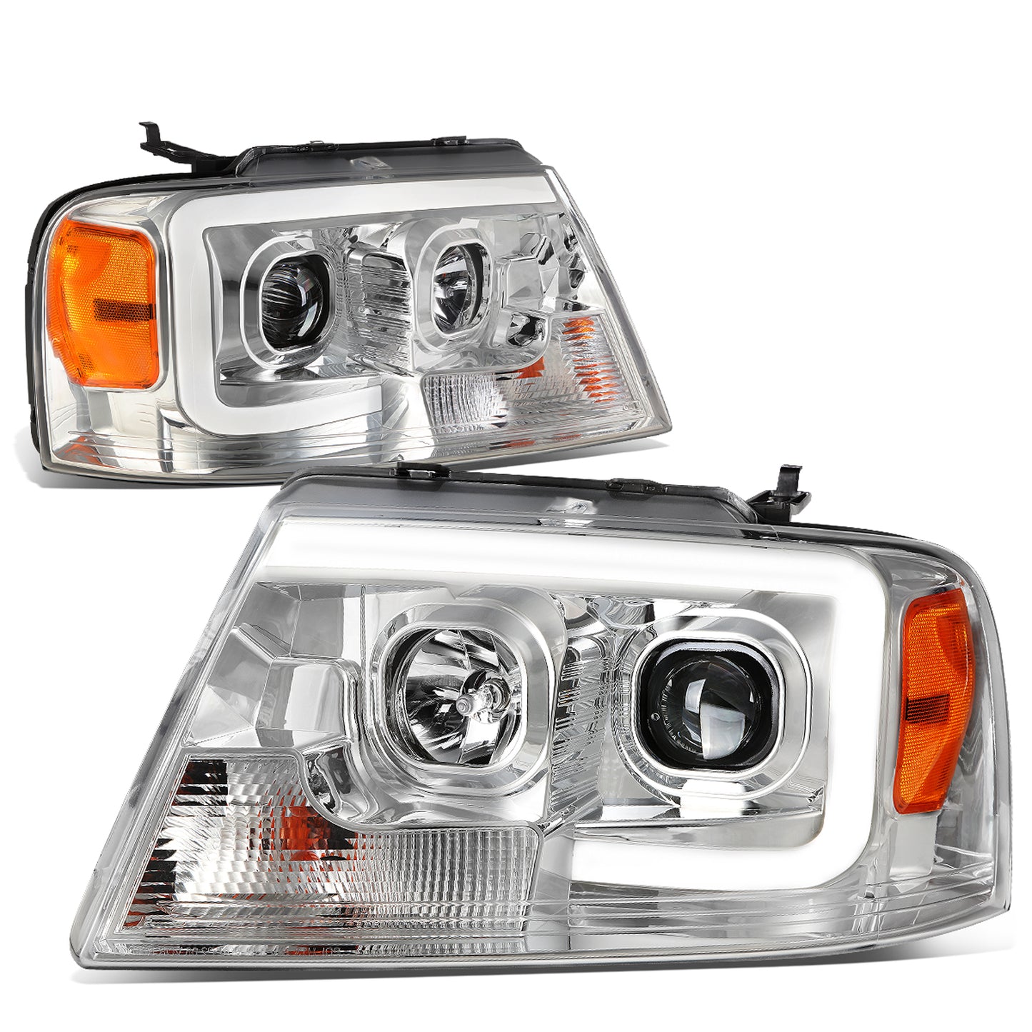 FAROS 04-08 FORD F-150 / 06-08 LINCOLN MARK LT - 3D LED - C-BAR - CHROME HOUSING / AMBER CORNER - H11 LOW BEAM / H11 HIGH BEAM