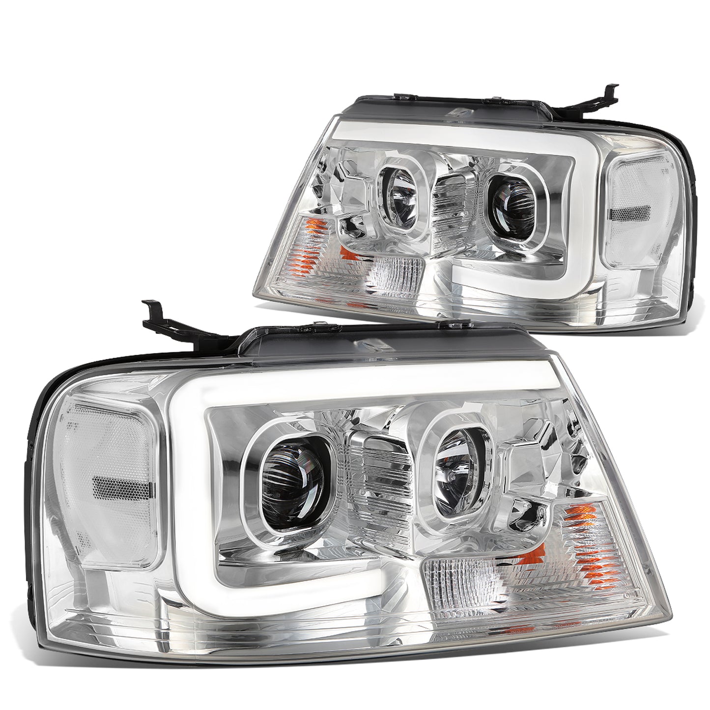 FAROS 04-08 FORD F-150 / 06-08 LINCOLN MARK LT - 3D LED - C-BAR - CHROME HOUSING / CLEAR CORNER - H11 LOW BEAM / H11 HIGH BEAM