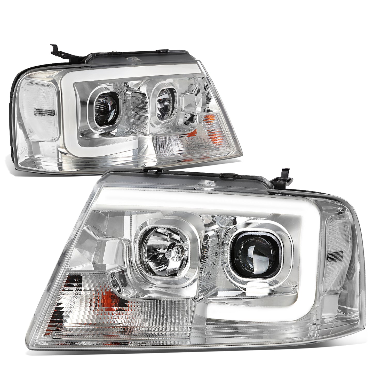 FAROS 04-08 FORD F-150 / 06-08 LINCOLN MARK LT - 3D LED - C-BAR - CHROME HOUSING / CLEAR CORNER - H11 LOW BEAM / H11 HIGH BEAM