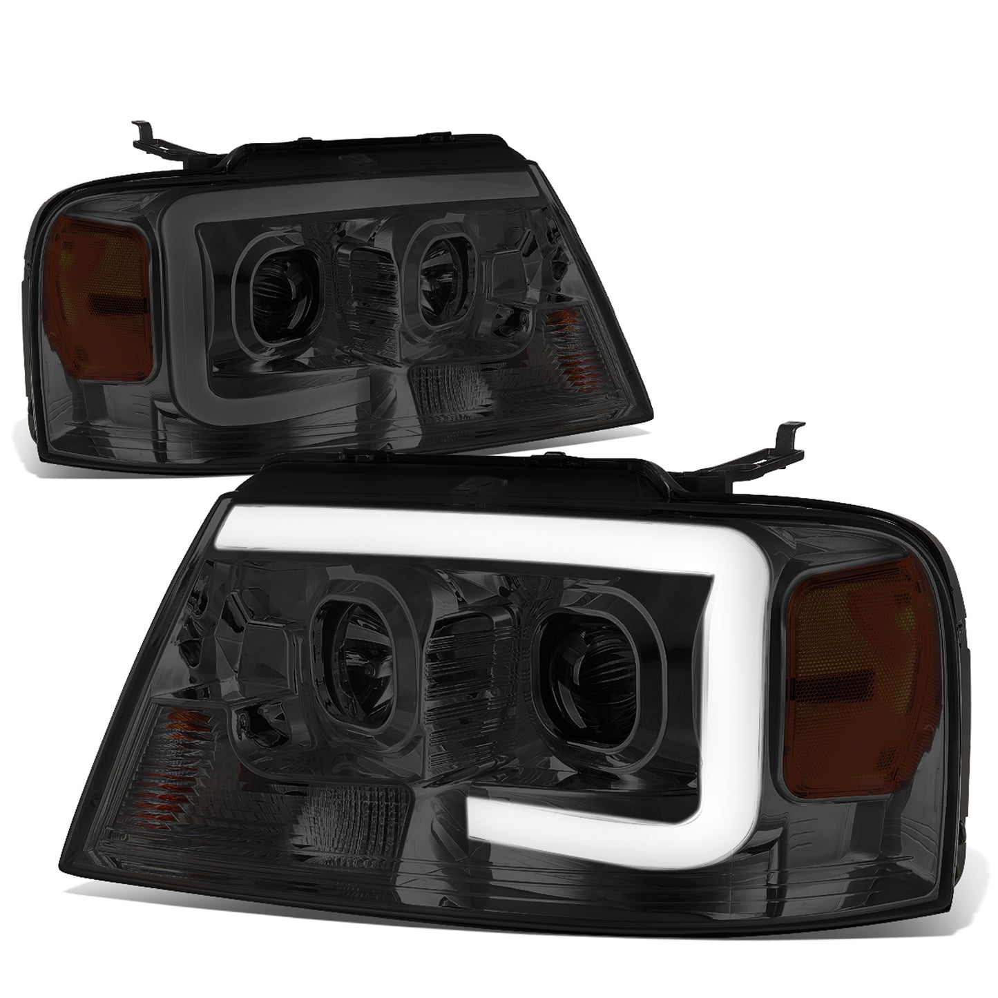 FAROS 04-08 FORD F-150 / 06-08 LINCOLN MARK LT - 3D LED - C-BAR - SMOKE HOUSING / AMBER CORNER - H11 LOW BEAM / H11 HIGH BEAM
