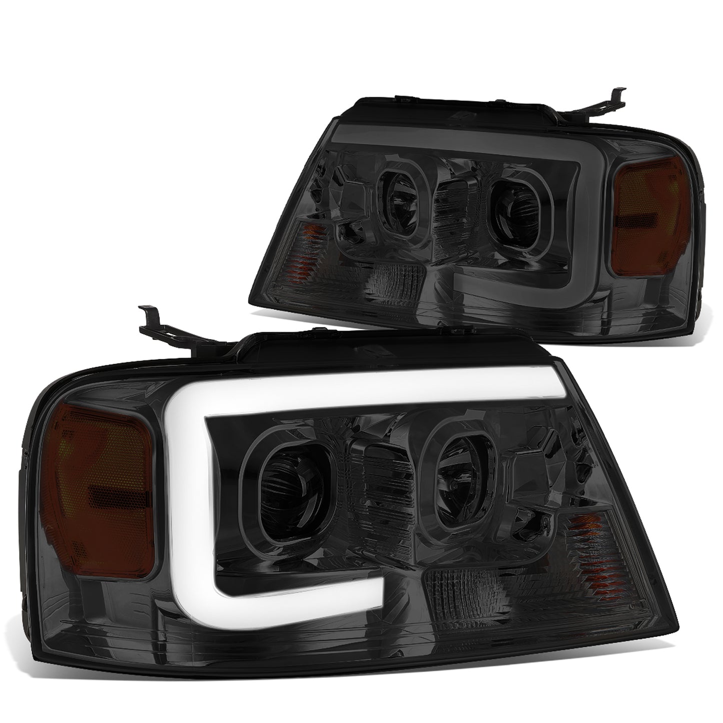 FAROS 04-08 FORD F-150 / 06-08 LINCOLN MARK LT - 3D LED - C-BAR - SMOKE HOUSING / AMBER CORNER - H11 LOW BEAM / H11 HIGH BEAM