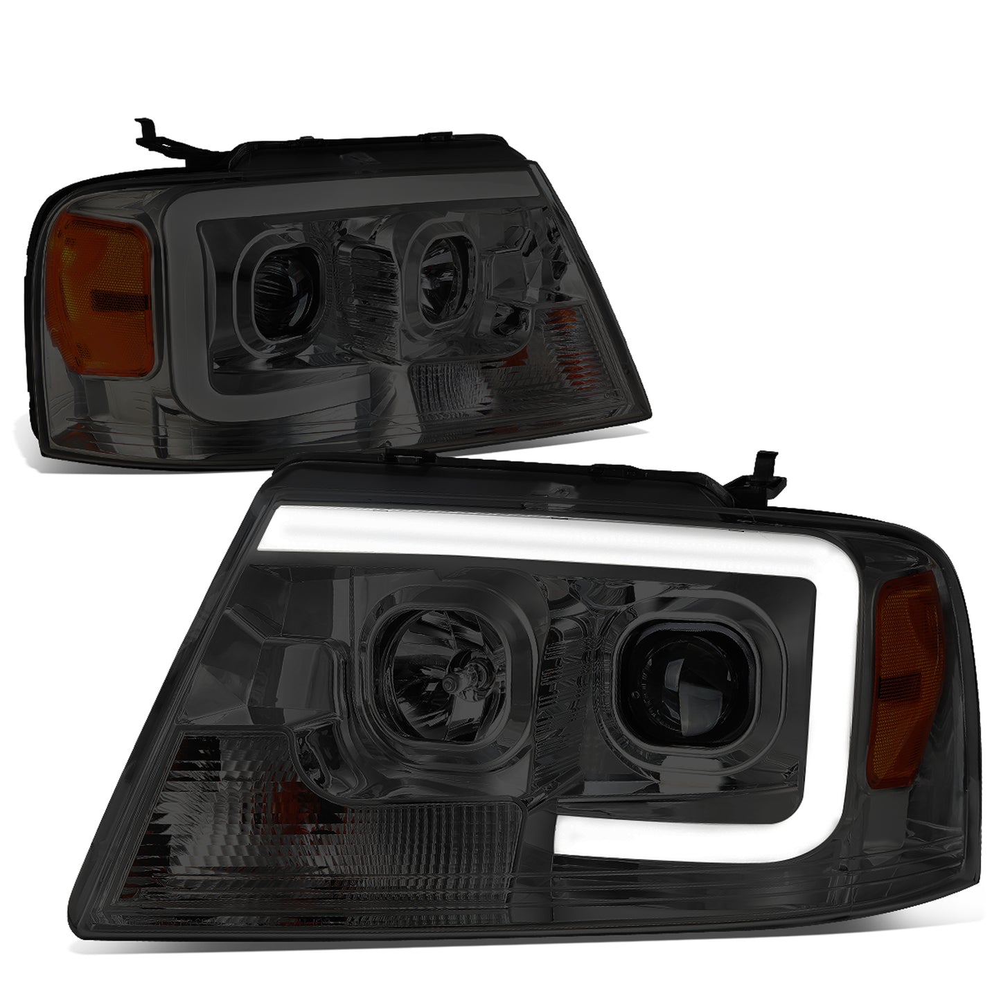 FAROS 04-08 FORD F-150 / 06-08 LINCOLN MARK LT - 3D LED - C-BAR - SMOKE HOUSING / AMBER CORNER - H11 LOW BEAM / H11 HIGH BEAM