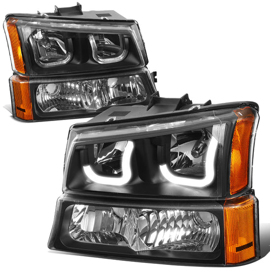 FAROS 03-06 CHEVY SILVERADO 1500, 2500, 3500, 1500HD, 2500HD, AVALANCHE 1500, AVALANCHE 2500 / 2007 CHEVY SILVERADO 1500, 1500HD, 2500HD, 3500 CLASSIC - J-HALO LED DRL - 4PC - BLACK HOUSING / AMBER CORNER