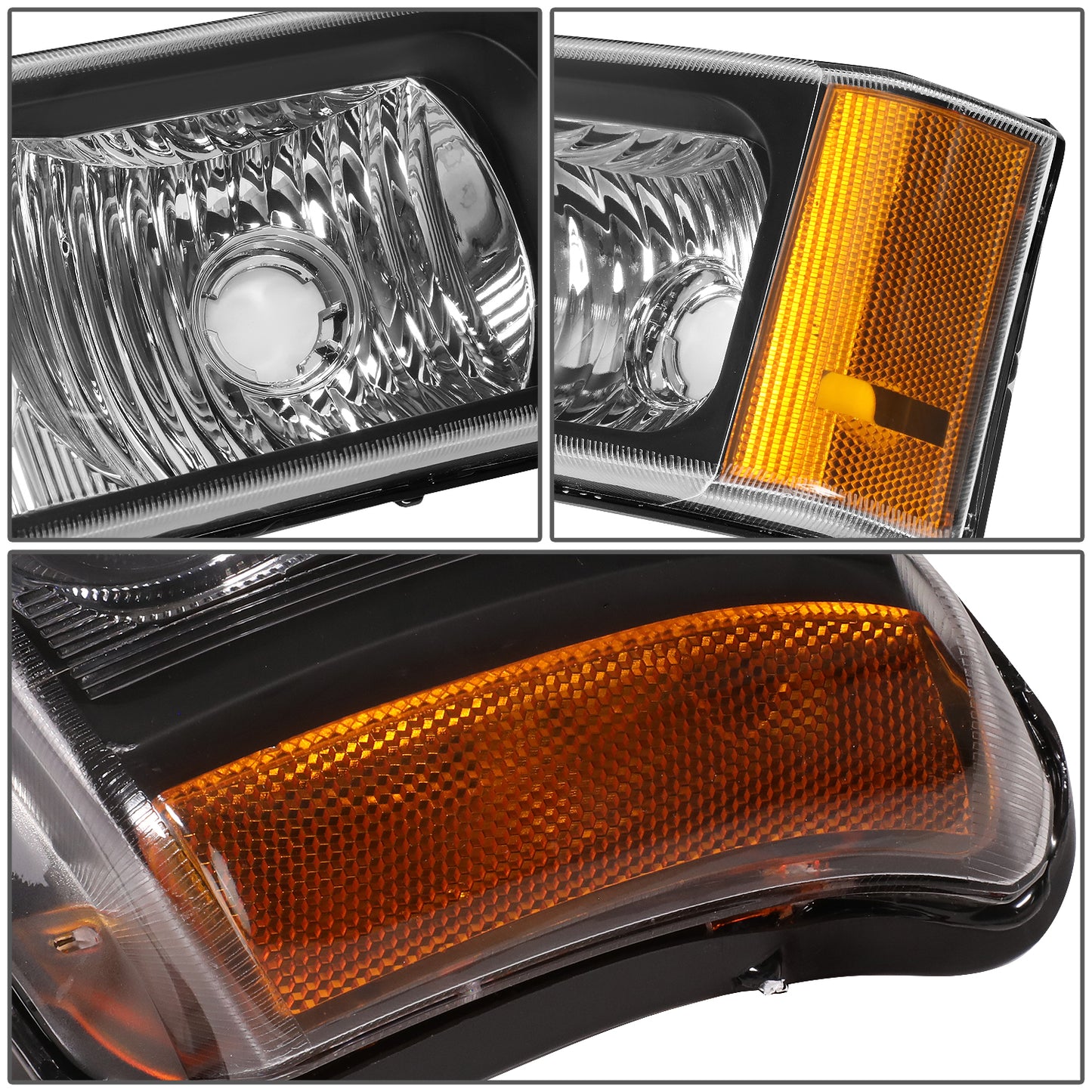 FAROS 03-06 CHEVY SILVERADO 1500, 2500, 3500, 1500HD, 2500HD, AVALANCHE 1500, AVALANCHE 2500 / 2007 CHEVY SILVERADO 1500, 1500HD, 2500HD, 3500 CLASSIC - J-HALO LED DRL - 4PC - BLACK HOUSING / AMBER CORNER