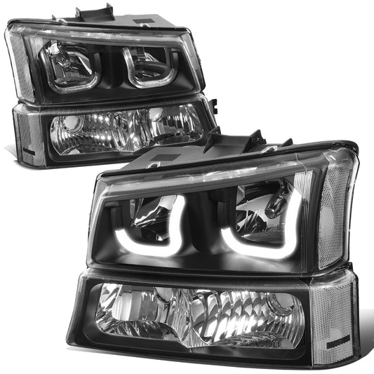 FAROS 03-06 CHEVY SILVERADO 1500, 2500, 3500, 1500HD, 2500HD, AVALANCHE 1500, AVALANCHE 2500 / 2007 CHEVY SILVERADO 1500, 1500HD, 2500HD, 3500 CLASSIC - J-HALO LED DRL - 4PC - BLACK HOUSING / CLEAR CORNER