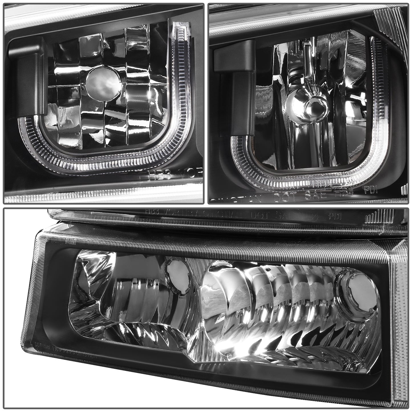 FAROS 03-06 CHEVY SILVERADO 1500, 2500, 3500, 1500HD, 2500HD, AVALANCHE 1500, AVALANCHE 2500 / 2007 CHEVY SILVERADO 1500, 1500HD, 2500HD, 3500 CLASSIC - J-HALO LED DRL - 4PC - BLACK HOUSING / CLEAR CORNER