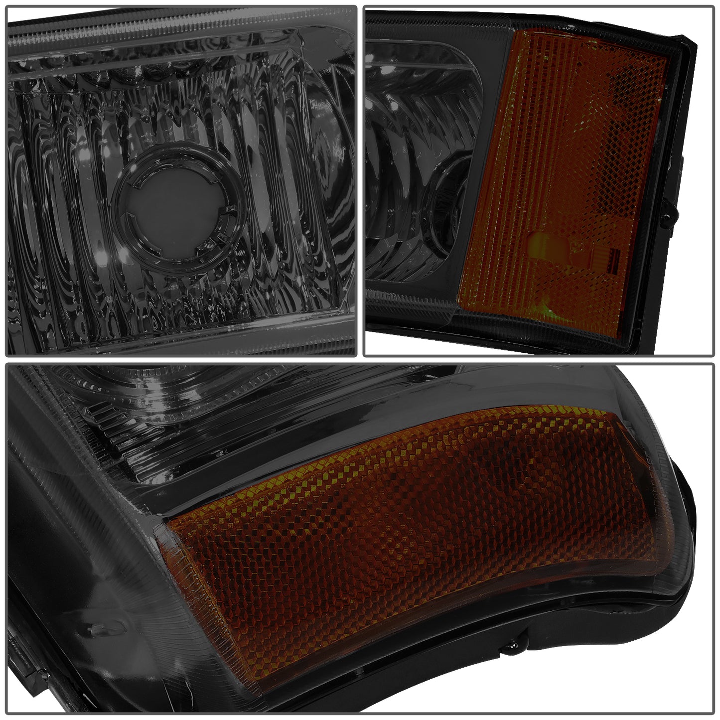 FAROS 03-06 CHEVY SILVERADO 1500, 2500, 3500, 1500HD, 2500HD, AVALANCHE 1500, AVALANCHE 2500 / 2007 CHEVY SILVERADO 1500, 1500HD, 2500HD, 3500 CLASSIC - J-HALO LED DRL - 4PC - SMOKE HOUSING / AMBER CORNER