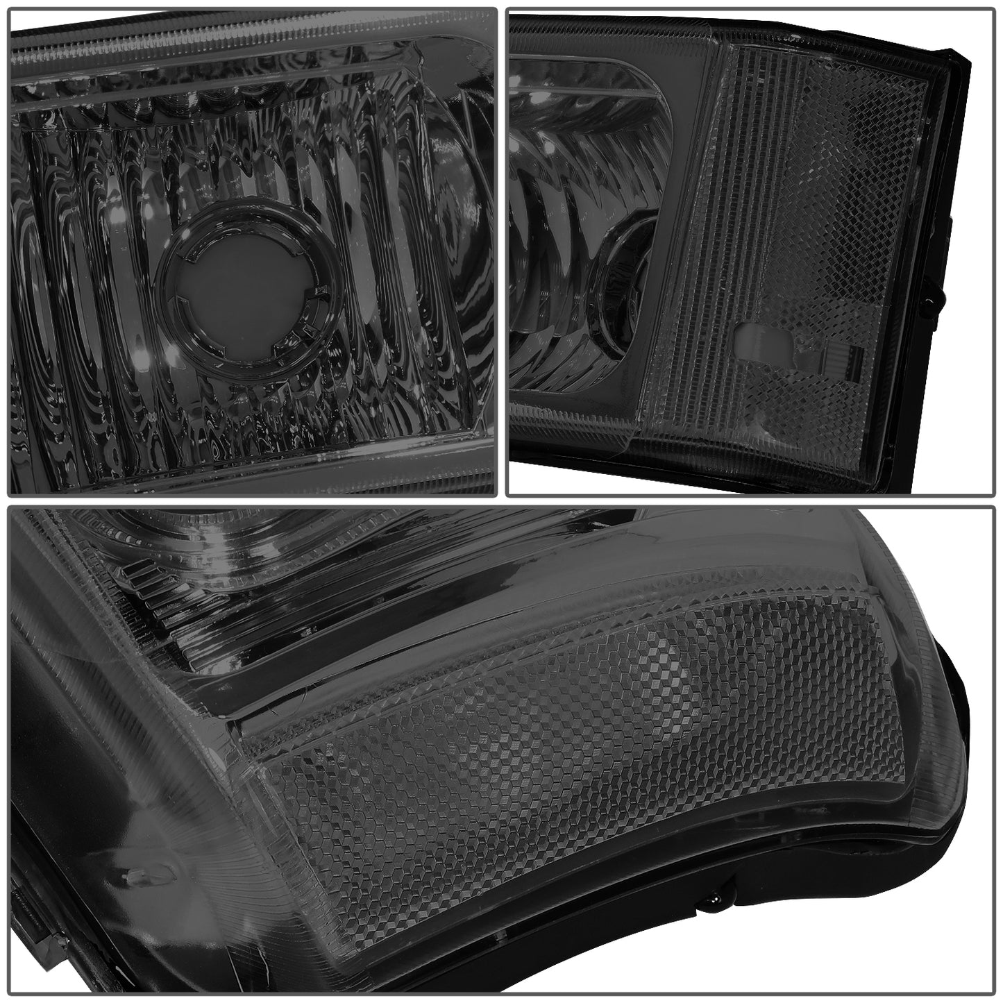 FAROS 03-06 CHEVY SILVERADO 1500, 2500, 3500, 1500HD, 2500HD, AVALANCHE 1500, AVALANCHE 2500 / 2007 CHEVY SILVERADO 1500, 1500HD, 2500HD, 3500 CLASSIC - J-HALO LED DRL - 4PC - SMOKE HOUSING / CLEAR CORNER