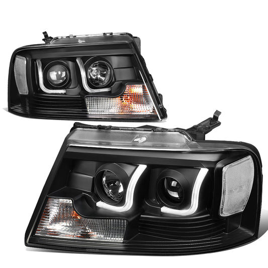 FAROS 04-08 FORD F-150 2/4-DOOR - 3D - LED - J-BAR HALO PROJECTOR - BLACK HOUSING / CLEAR CORNER - 9007 LOW BEAM / HIGH BEAM