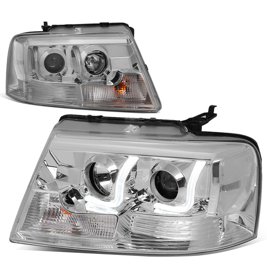 FAROS 04-08 FORD F-150 2/4-DOOR - 3D - LED - J-BAR HALO PROJECTOR - CHROME HOUSING / CLEAR CORNER - 9007 LOW BEAM / HIGH BEAM
