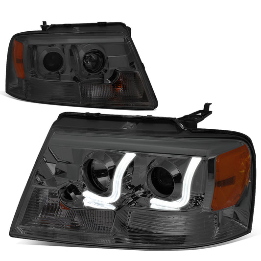 FAROS 04-08 FORD F-150 2/4-DOOR - 3D - LED - J-BAR HALO PROJECTOR - SMOKE HOUSING / AMBER CORNER - 9007 LOW BEAM / HIGH BEAM